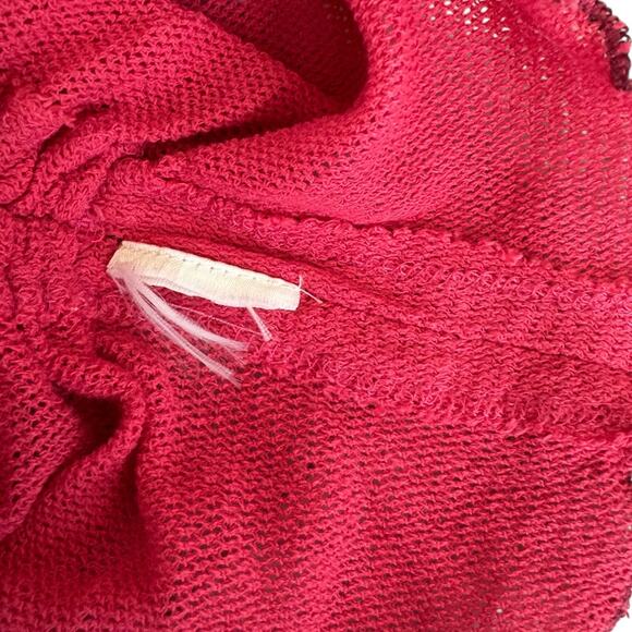 Free People Red Sheer Knit Cowl Neck Ruffle Sleeve Top Y2K Style Boho Romantic M - Picture 7 of 8